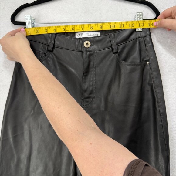 Zara Pants Womens Medium Black High Rise Faux Leather Slim Fit 5 Pocket Stretch - Picture 5 of 16